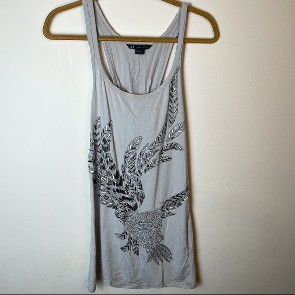 Armani Exchange Light Gray Beaded Racerback Tank Top Size - Picture 1 of 9